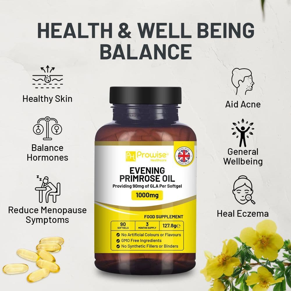 image-Evening Primrose Oil 1000mg | 90 Softgel Capsules | Pure Cold Pressed I 90mg GLA per Capsule I Halal Friendly
