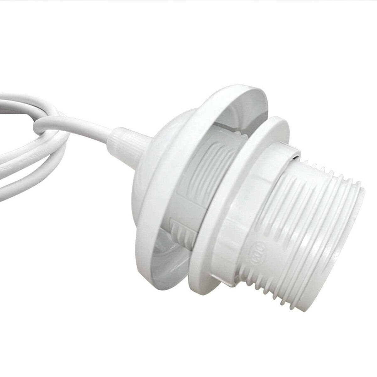 image-E27 White Colour Umbrella Holder PVC 2 Core Round White Colour 1m Cable Pendant Set~2154
