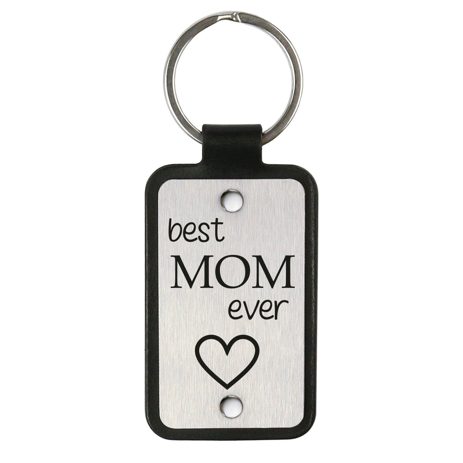 image-Leather keychain with stainless steel plate – Best mom ever
