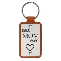 image-Leather keychain with stainless steel plate – Best mom ever