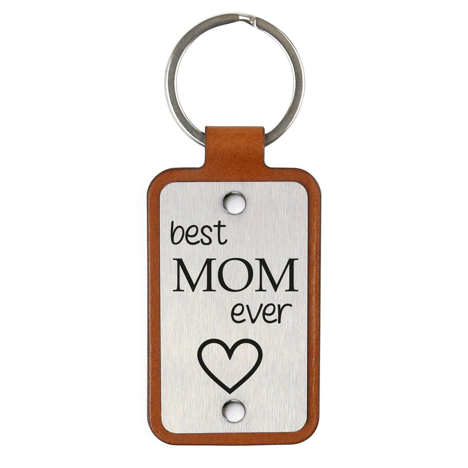 image-Leather keychain with stainless steel plate – Best mom ever