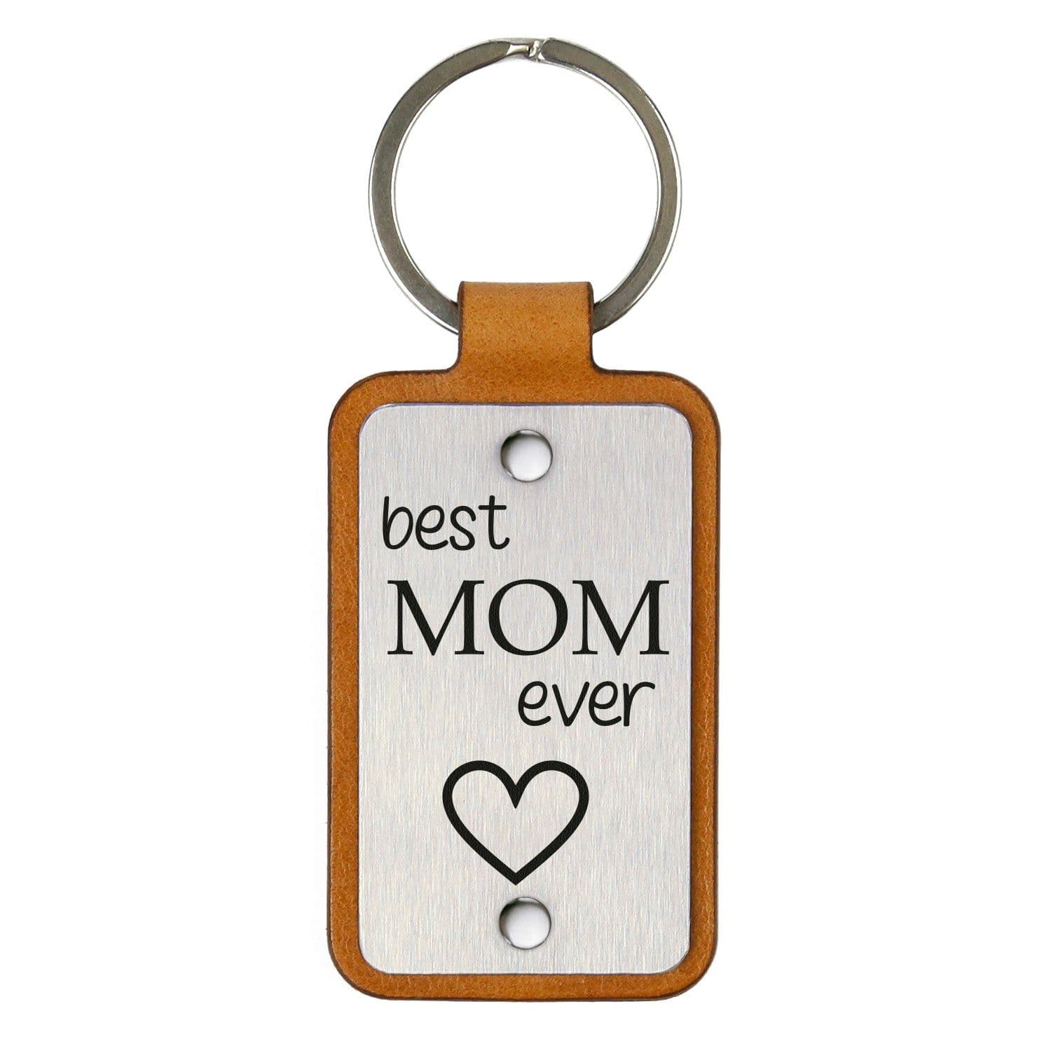 image-Leather keychain with stainless steel plate – Best mom ever