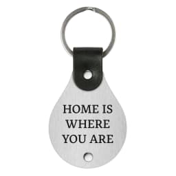image-Leather keychain with stainless steel plate – Home is where you are