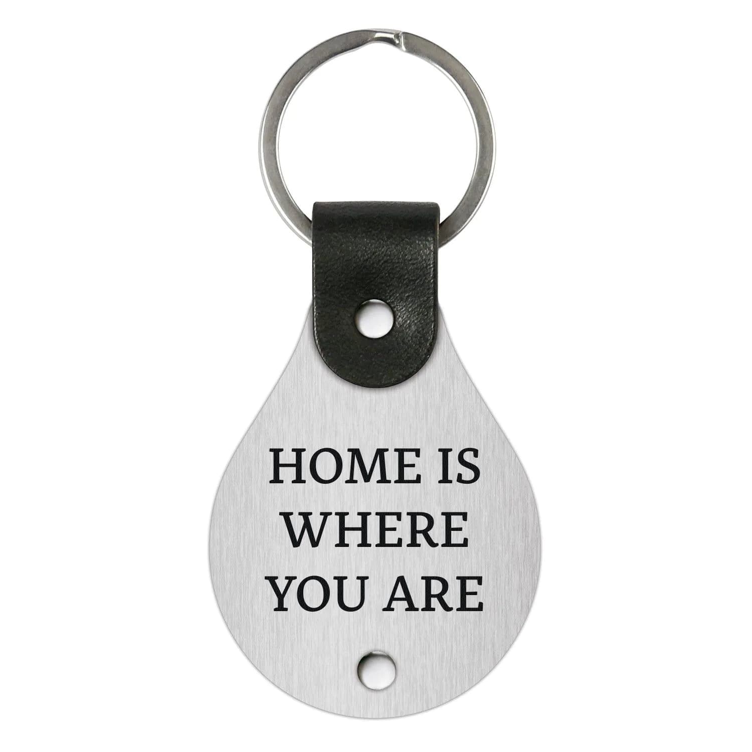image-Leather keychain with stainless steel plate – Home is where you are