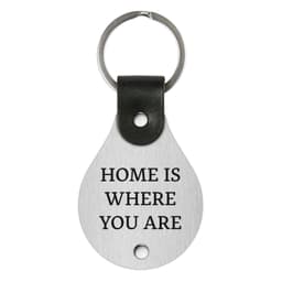 image-Leather keychain with stainless steel plate – Home is where you are