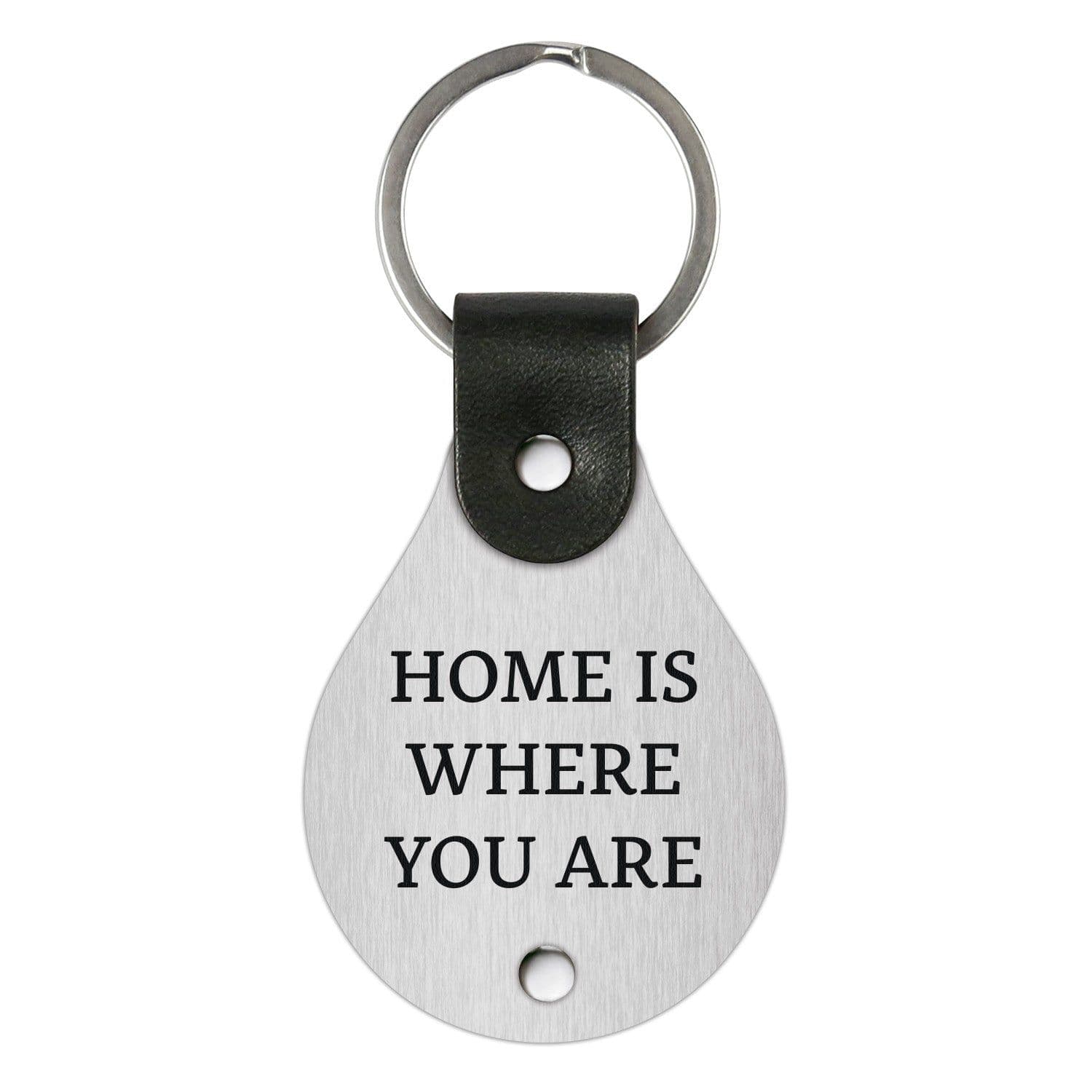image-Leather keychain with stainless steel plate – Home is where you are
