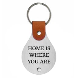 image-Leather keychain with stainless steel plate – Home is where you are