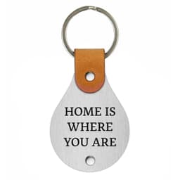 image-Leather keychain with stainless steel plate – Home is where you are