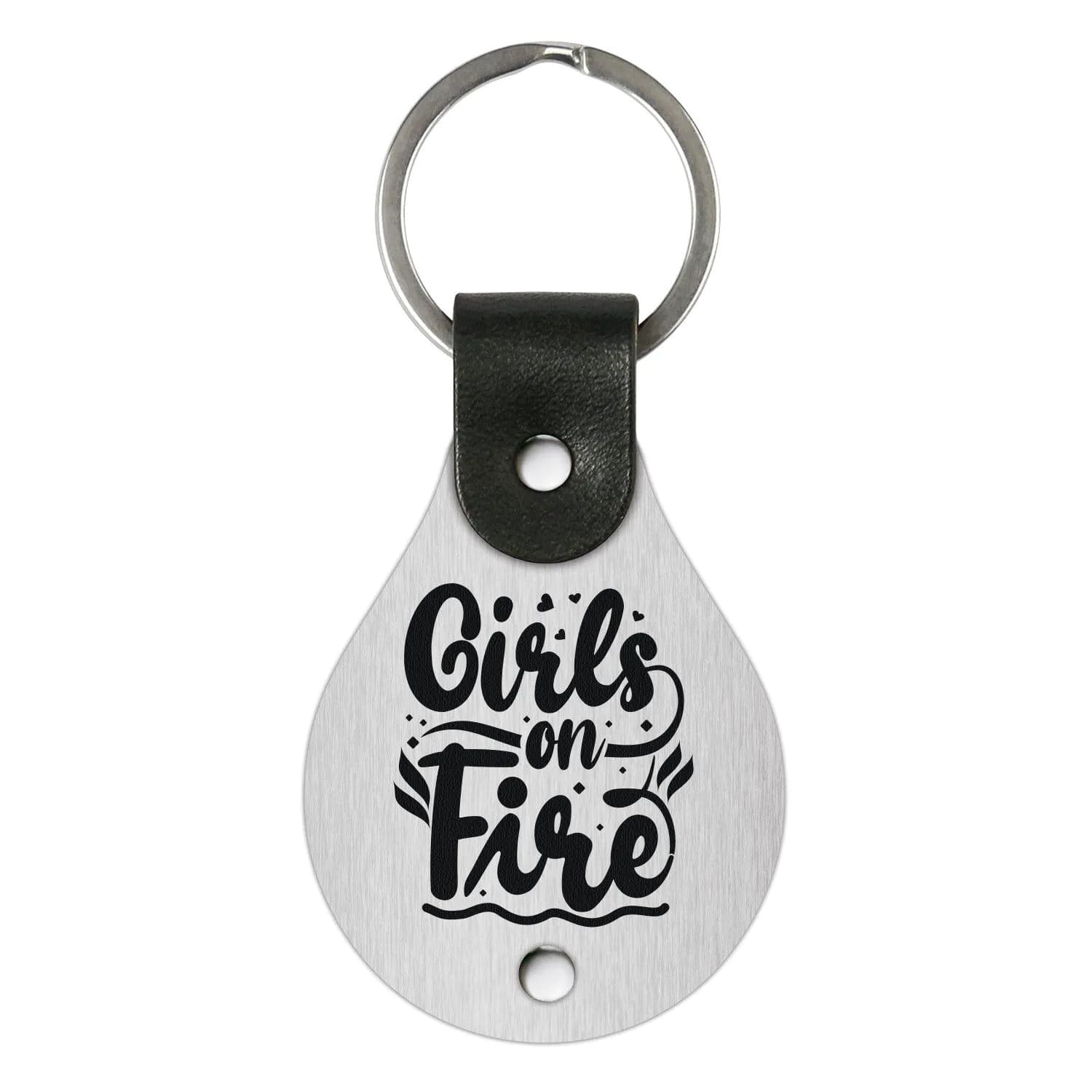 image-Leather keychain with engraving – Girls on fire