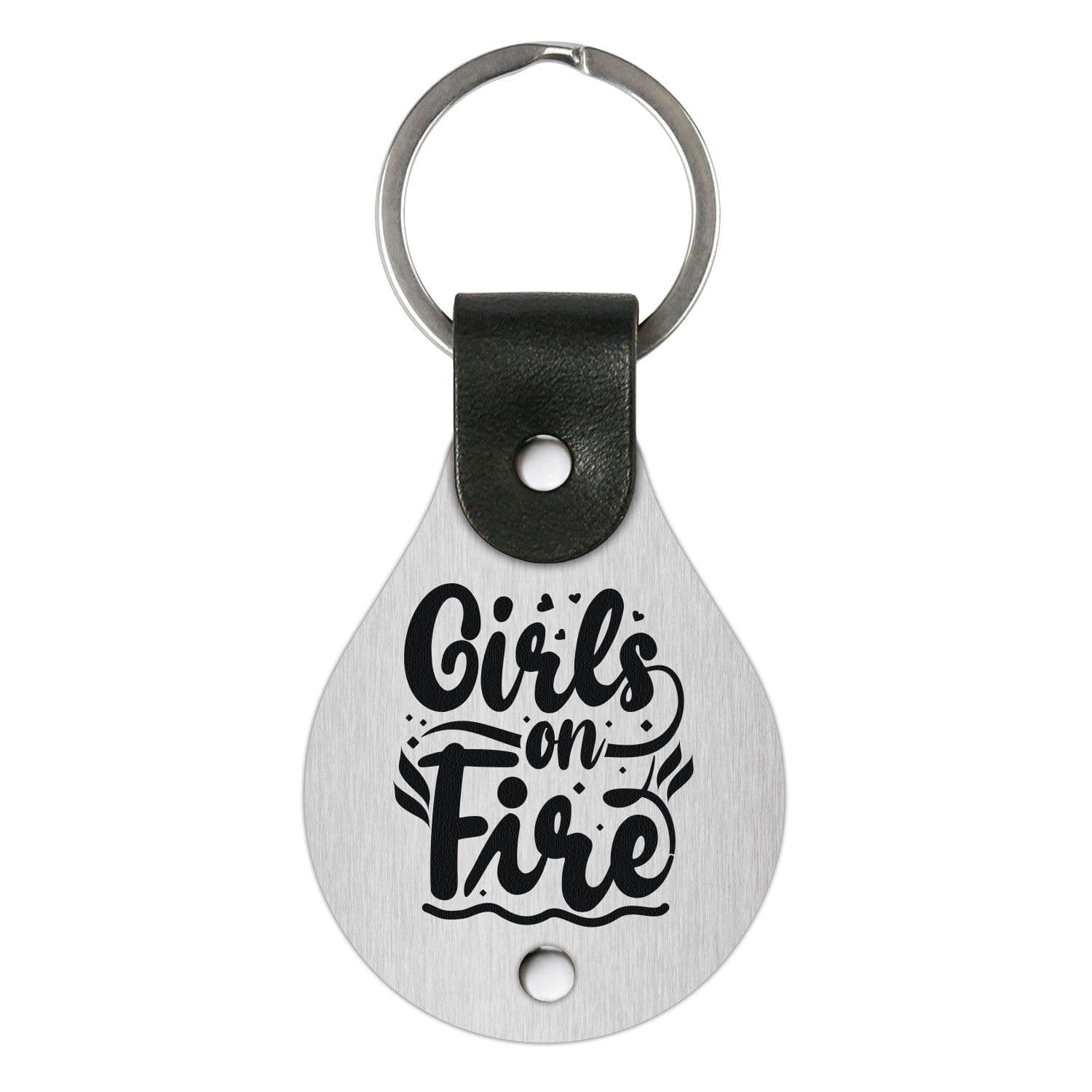 image-Leather keychain with engraving – Girls on fire