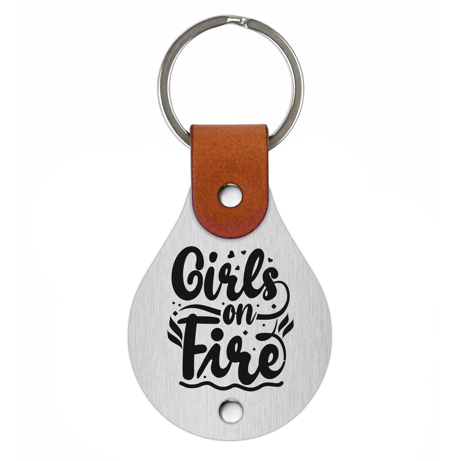 image-Leather keychain with engraving – Girls on fire