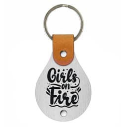 image-Leather keychain with engraving – Girls on fire