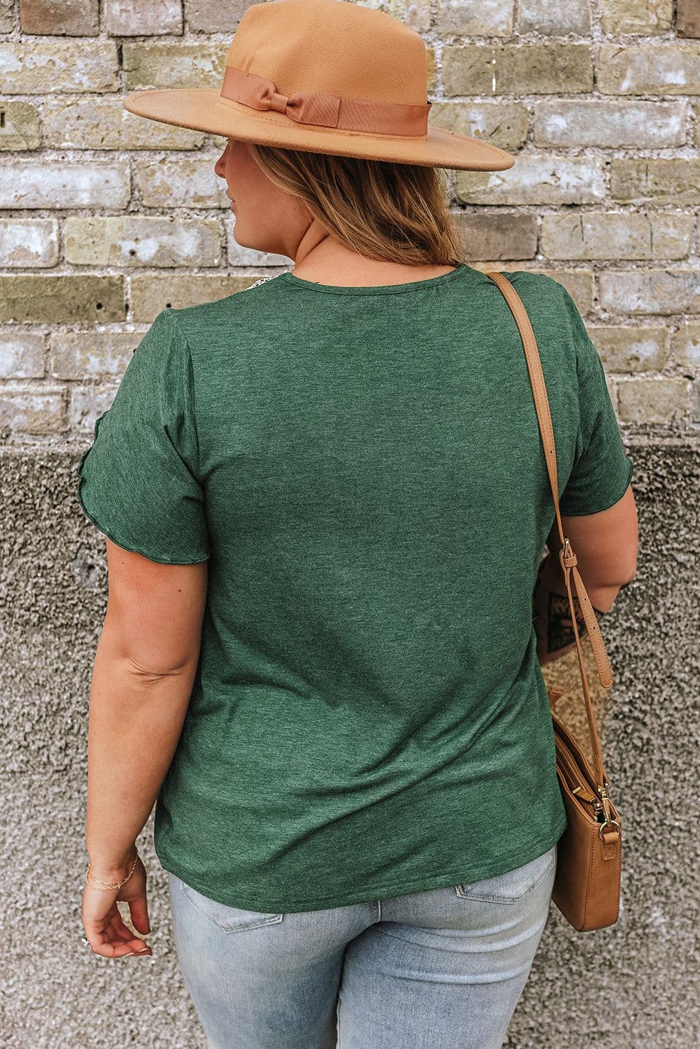 image-Blackish Green Plus Size Embroidery V Neck Draped Sleeve Blouse