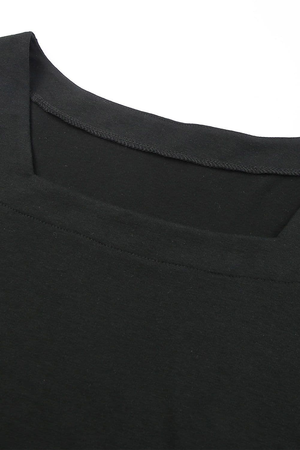 image-Black Plus Size Square Neck Ruched Shoulder Short Sleeve Top