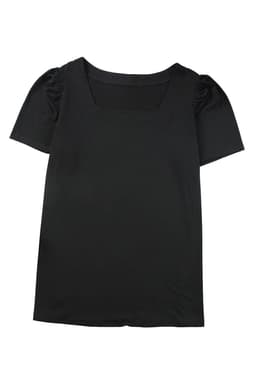 image-Black Plus Size Square Neck Ruched Shoulder Short Sleeve Top