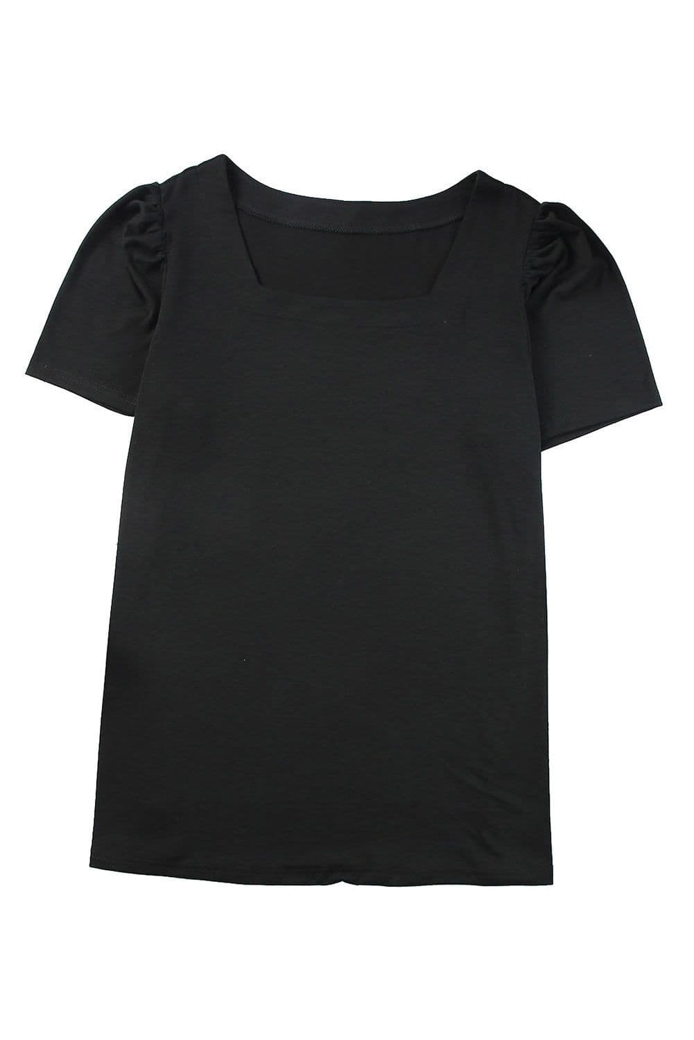image-Black Plus Size Square Neck Ruched Shoulder Short Sleeve Top