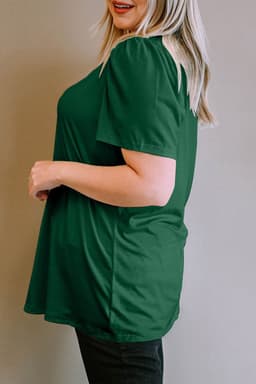 image-Black Plus Size Square Neck Ruched Shoulder Short Sleeve Top