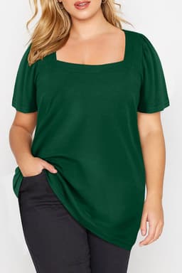 image-Black Plus Size Square Neck Ruched Shoulder Short Sleeve Top