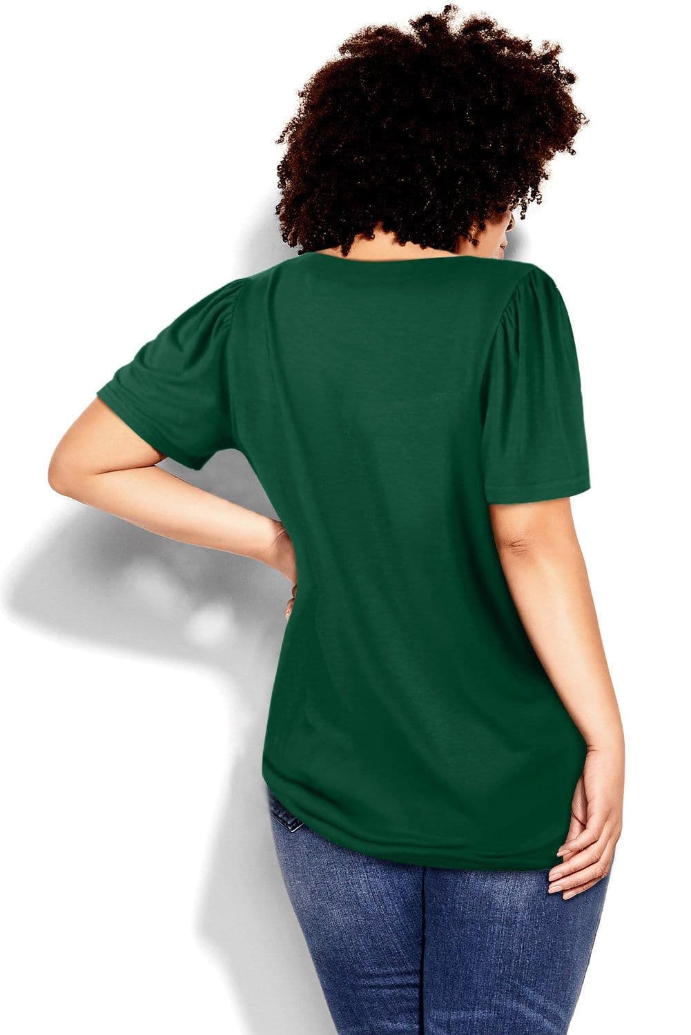 image-Black Plus Size Square Neck Ruched Shoulder Short Sleeve Top