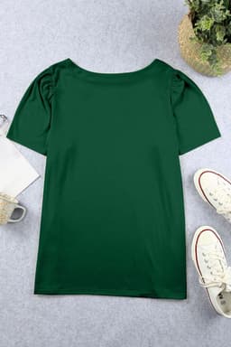 image-Black Plus Size Square Neck Ruched Shoulder Short Sleeve Top