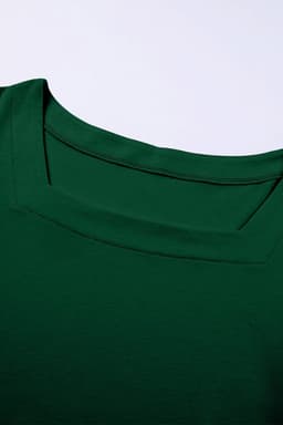 image-Black Plus Size Square Neck Ruched Shoulder Short Sleeve Top
