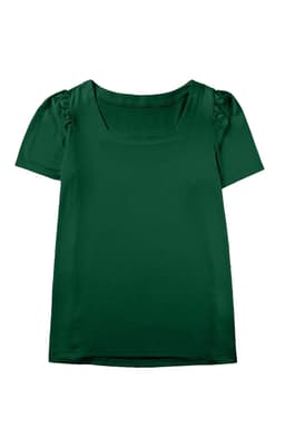 image-Black Plus Size Square Neck Ruched Shoulder Short Sleeve Top