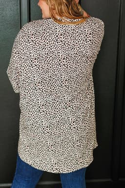 image-Khaki Plus Size Leopard Print Half Sleeve Open Front Cardigan