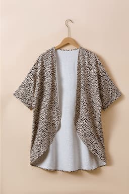 image-Khaki Plus Size Leopard Print Half Sleeve Open Front Cardigan
