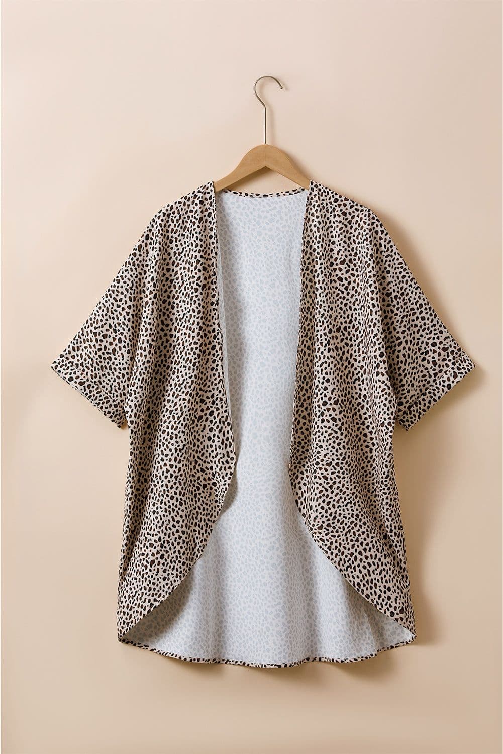 image-Khaki Plus Size Leopard Print Half Sleeve Open Front Cardigan