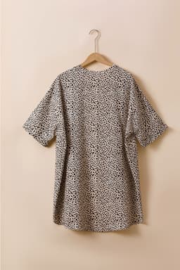 image-Khaki Plus Size Leopard Print Half Sleeve Open Front Cardigan