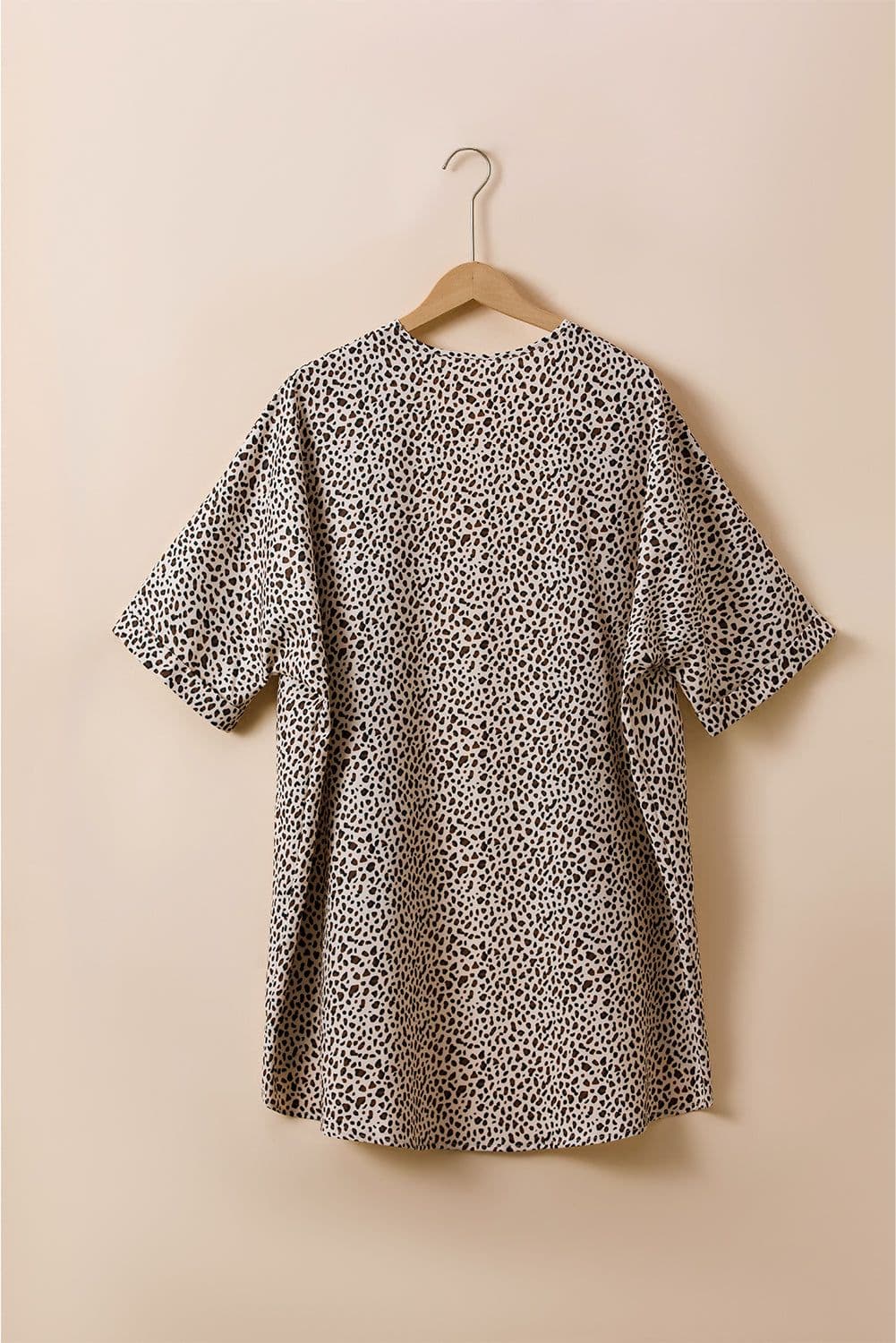 image-Khaki Plus Size Leopard Print Half Sleeve Open Front Cardigan