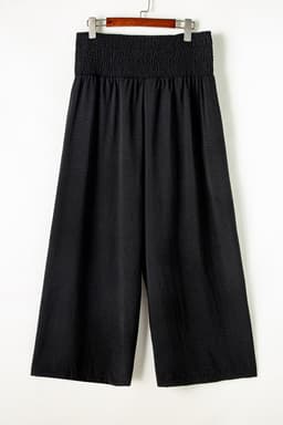 image-Black Shirred High Waist Plus Size Wide Leg Pants