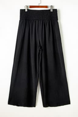 image-Black Shirred High Waist Plus Size Wide Leg Pants