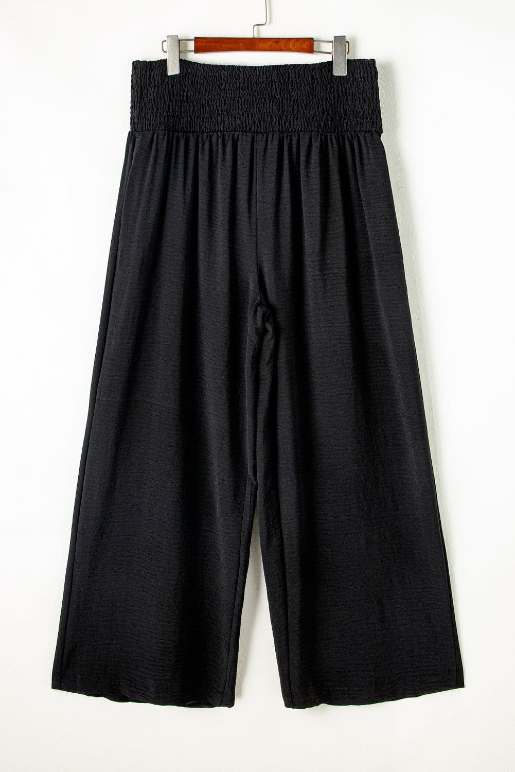 image-Black Shirred High Waist Plus Size Wide Leg Pants