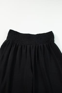image-Black Shirred High Waist Plus Size Wide Leg Pants