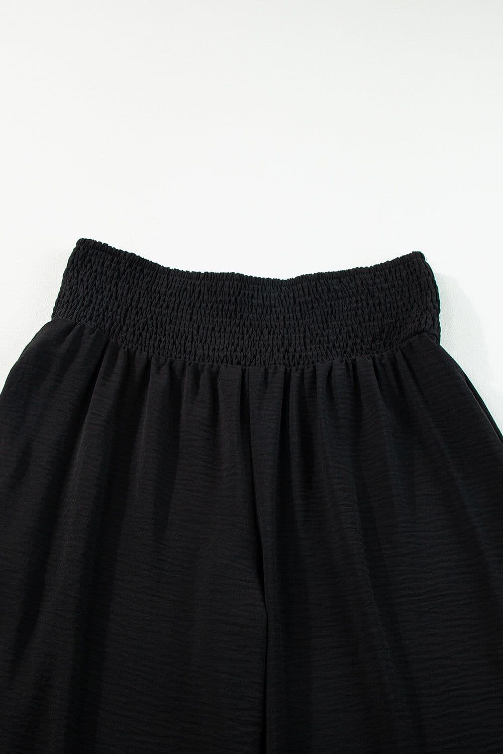 image-Black Shirred High Waist Plus Size Wide Leg Pants
