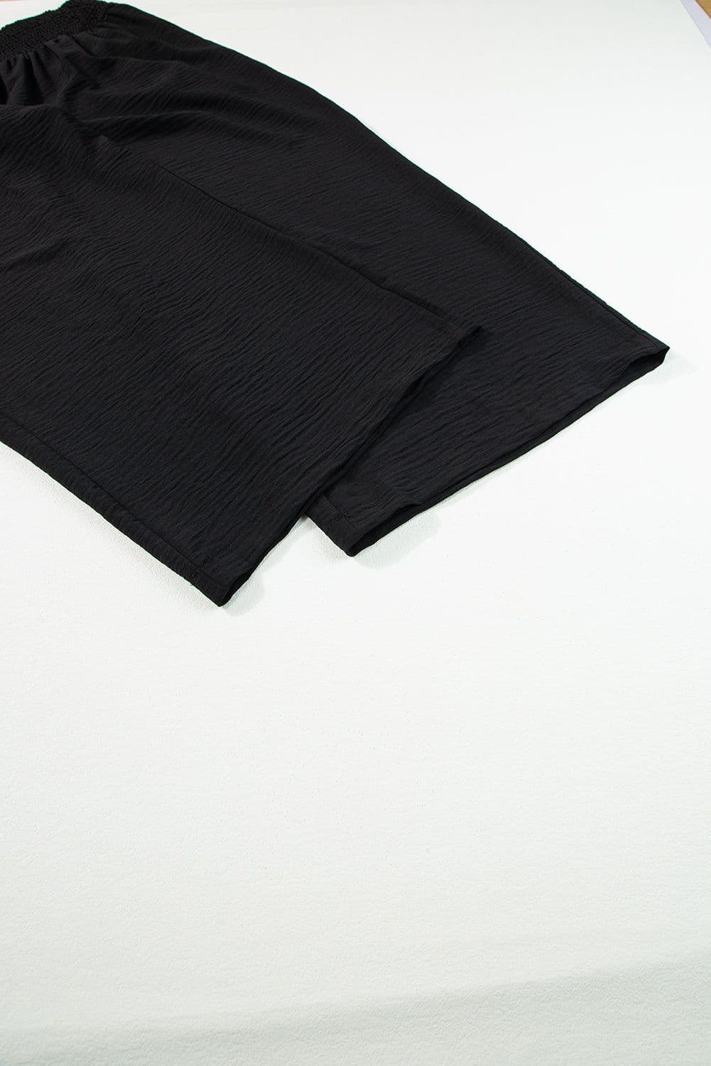 image-Black Shirred High Waist Plus Size Wide Leg Pants
