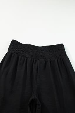 image-Black Shirred High Waist Plus Size Wide Leg Pants