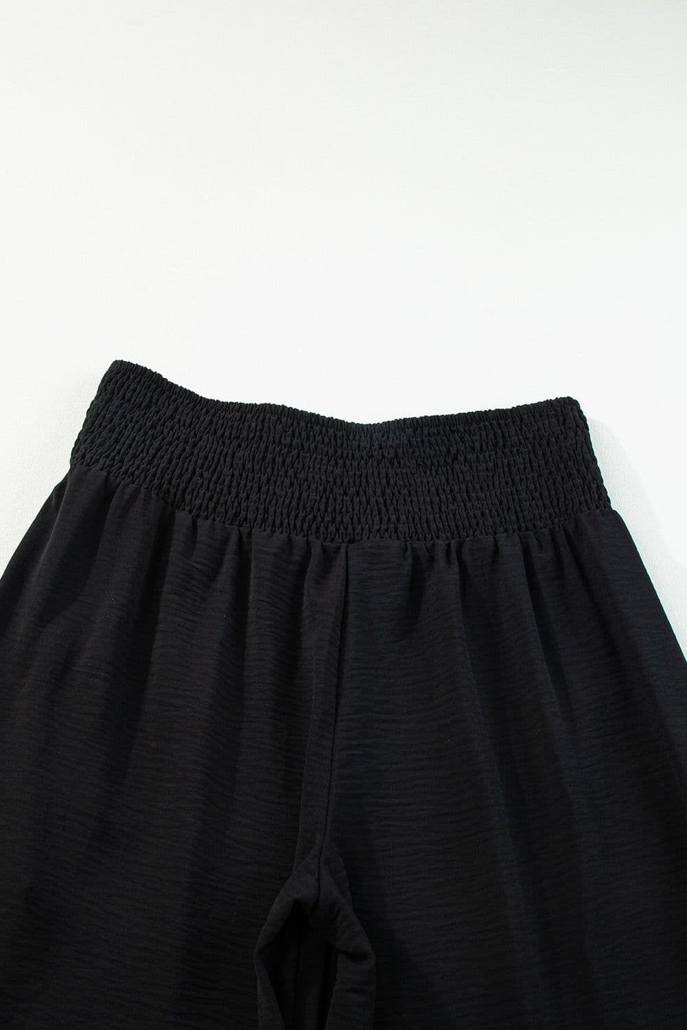 image-Black Shirred High Waist Plus Size Wide Leg Pants