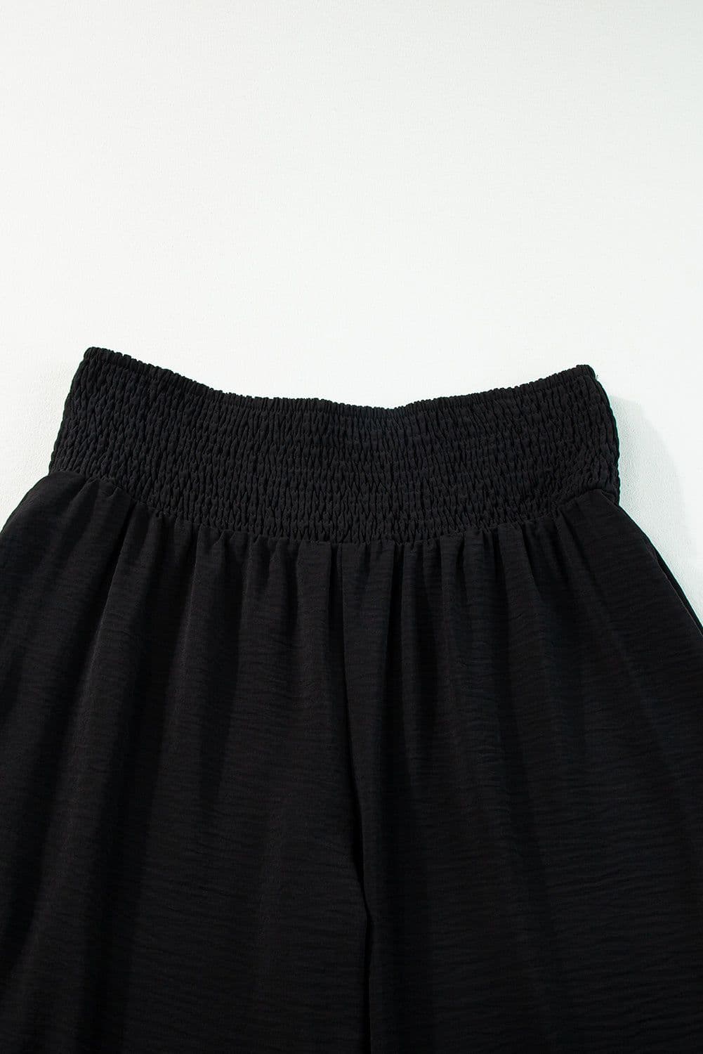 image-Black Shirred High Waist Plus Size Wide Leg Pants