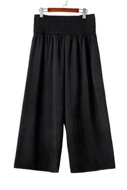 image-Black Shirred High Waist Plus Size Wide Leg Pants