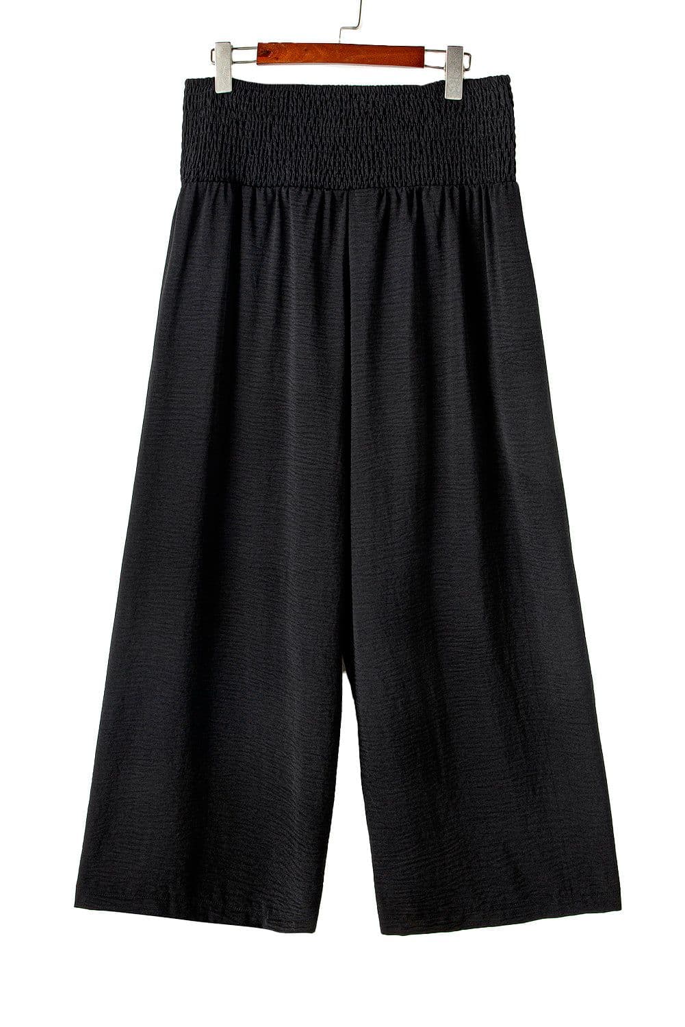 image-Black Shirred High Waist Plus Size Wide Leg Pants