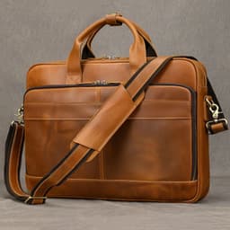 image-Retro Laptop Briefcase Bag Genuine Leather Handbags Casual 15.6" Business Bag Daily Working Tote Bags Men Male bag for documents