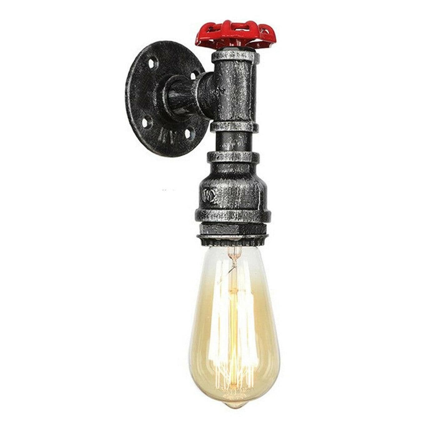 image-Vintage Brushed Silver Water Pipe Wall Sconce Light Holder with Wheel~2071