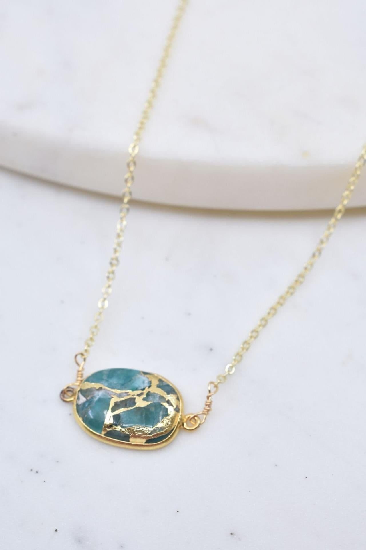 image-Mrs. Parker Necklace in Teal Mojave Copper Turquoise