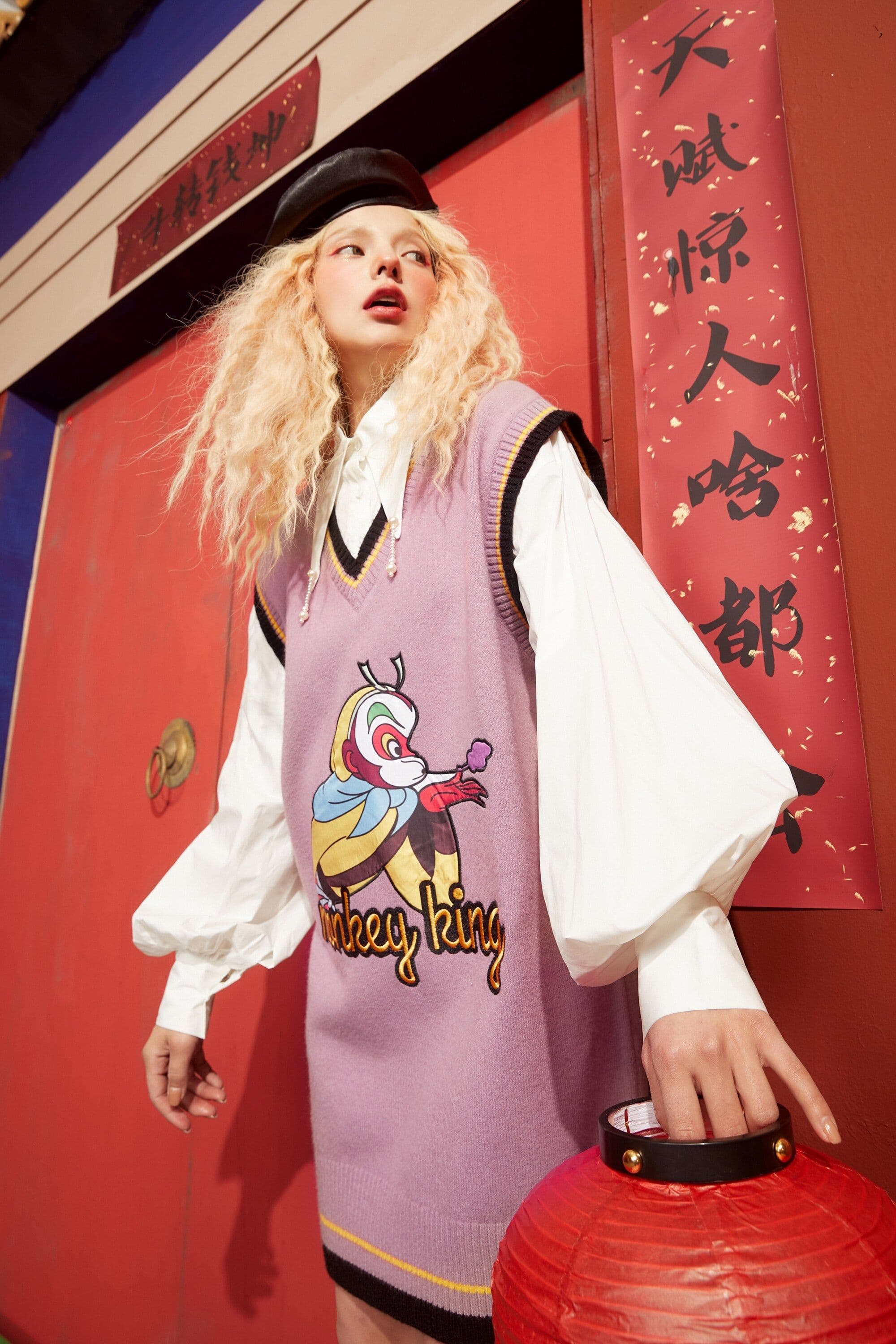 image-Monkey King Print Casual 2-IN-1 Dresses Women,Winter ELF Vintage