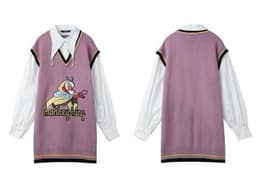 image-Monkey King Print Casual 2-IN-1 Dresses Women,Winter ELF Vintage