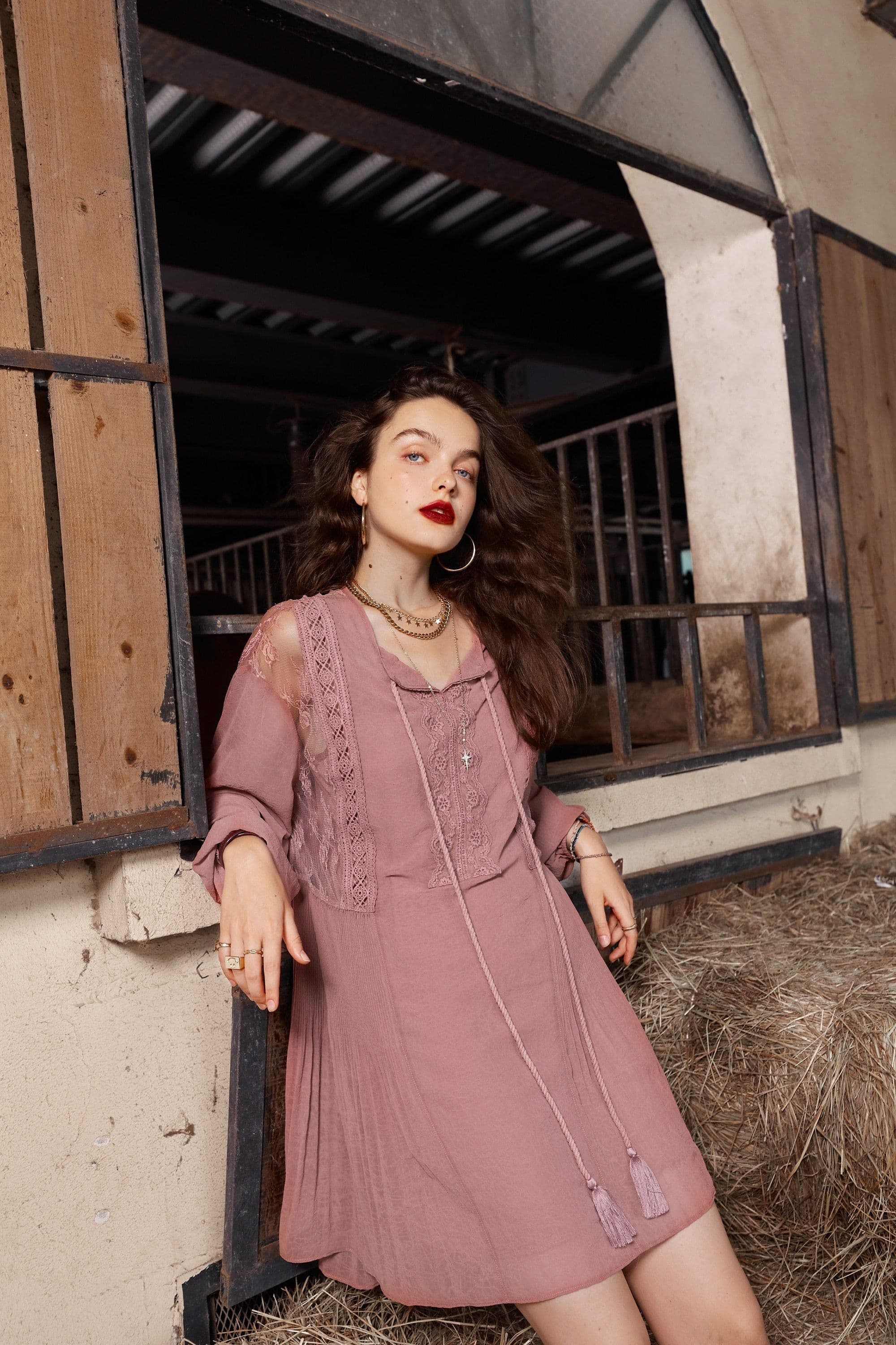 image-Solid Pure High Waist Casual Vintage Midi Dress Women,Autumn Stylish