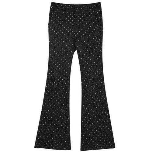 image-Polka Dot Bead Embroidery High Waist Casual Women Flare