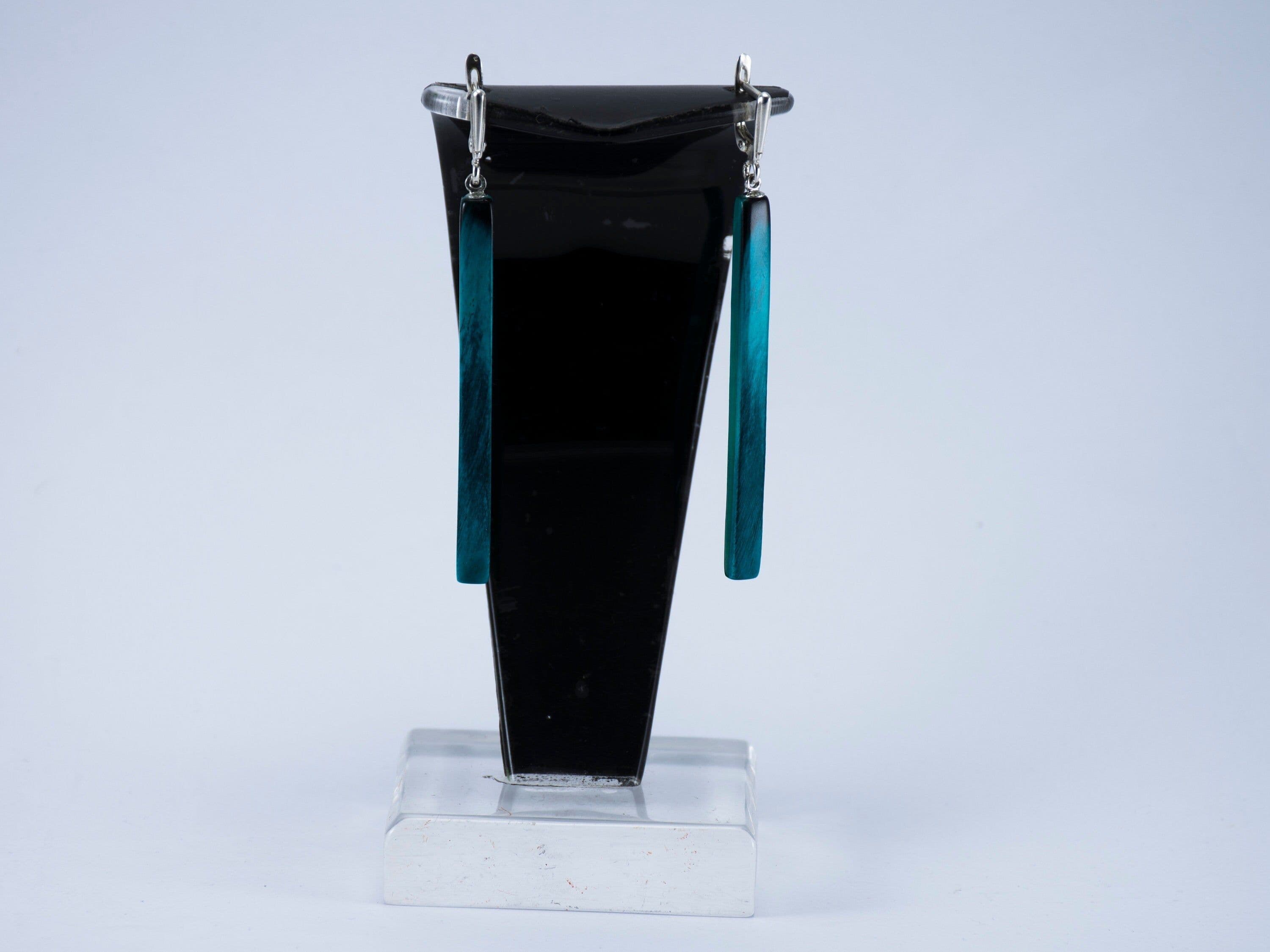 image-Long earrings dangle of Buffalo horn Green earrings for girls and
